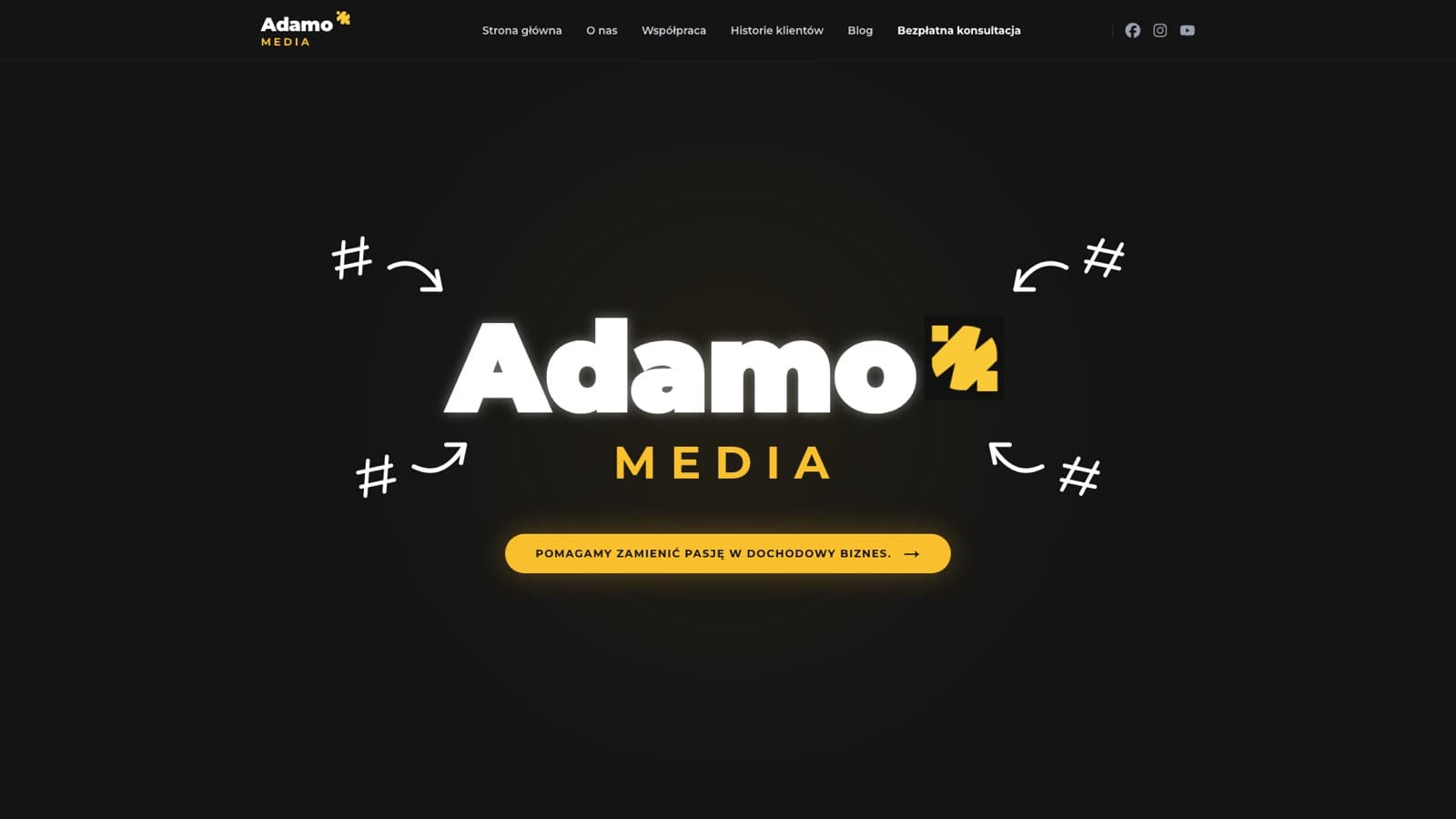 Zrzut ekranu strony startowej projektu Adamo Media